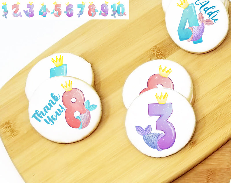 Mermaid Numbers Round Sugar Cookie