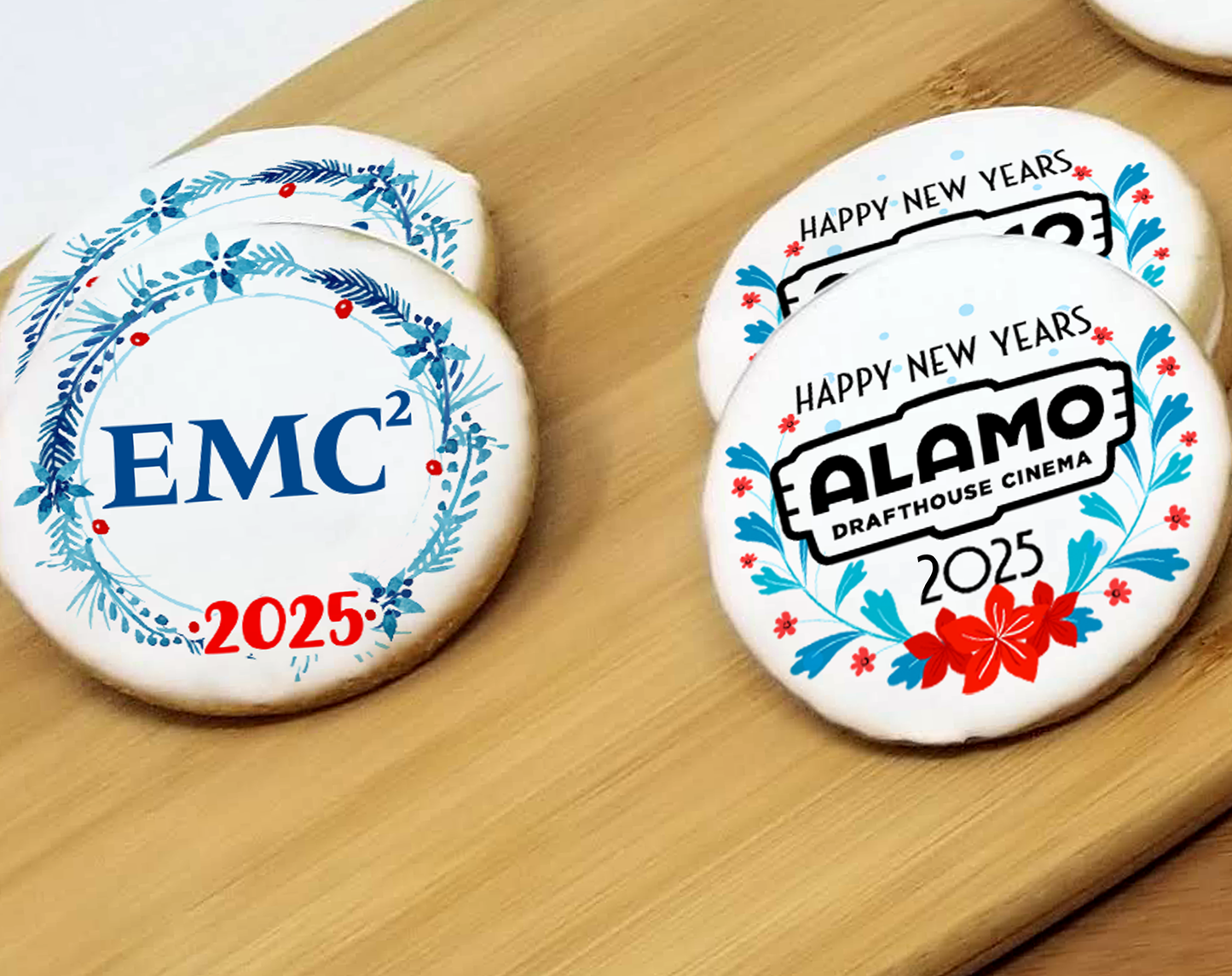 Happy New Year Round Logo Sugar Cookies