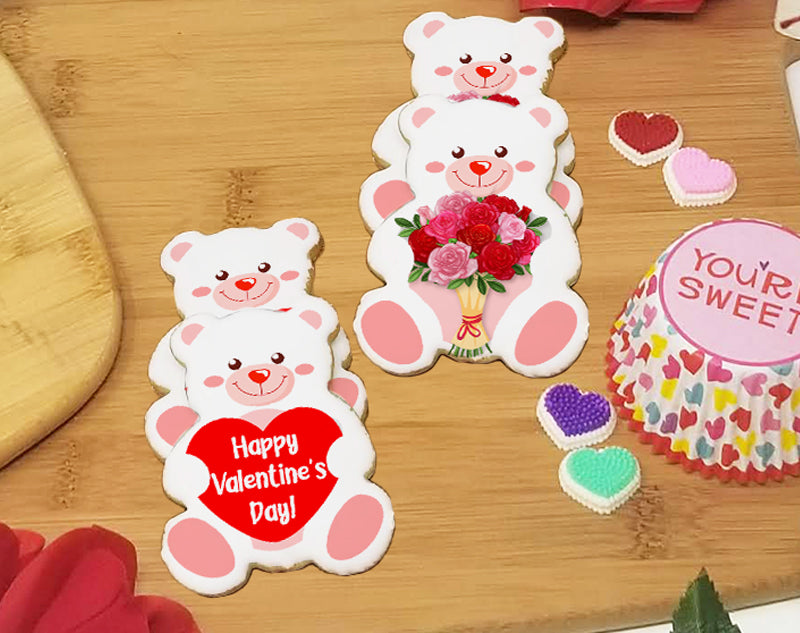 Valentine's Day Teddy Bear Sugar Cookies