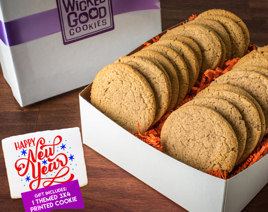 New Year Snickerdoodle Cookie Gift Box w/ 3x4 Rectangle Logo Cookie