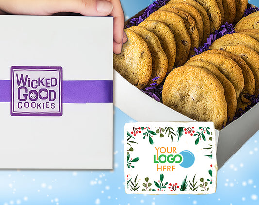 Winter Holiday Chocolate Chip Logo Cookie Gift Box w/ Printed 3x4 Rectangle