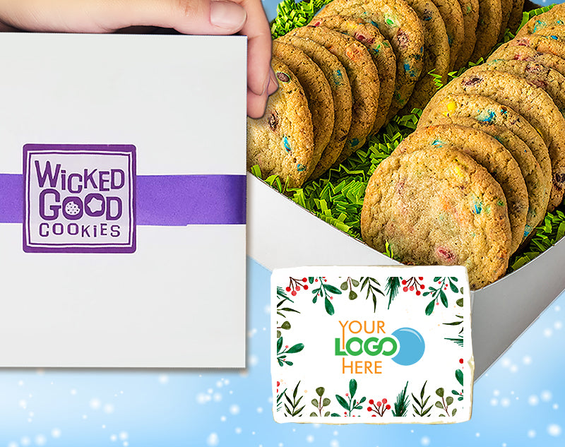 Winter Holiday M&M Munch Logo Cookie Gift Box w/ Printed 3x4 Rectangle