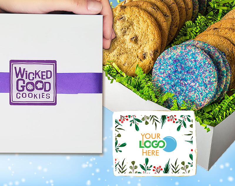 Winter Holiday Nut Free Logo Cookie Gift Box w/ Printed 3x4 Rectangle