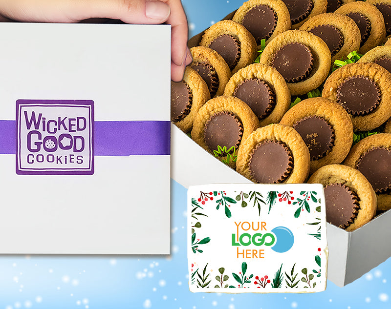 Winter Holiday Peanut Butter Puddle Logo Cookie Gift Box w/ Printed 3x4 Rectangle