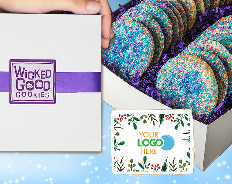 Winter Holiday Sprinkled Sugar Logo Cookie Gift Box w/ Printed 3x4 Rectangle