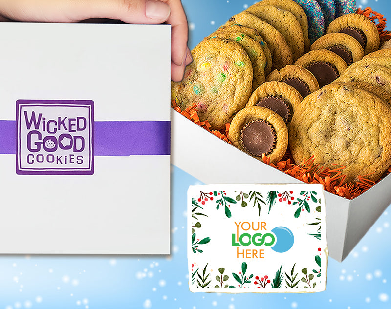 Winter Holiday Variety Logo Cookie Gift Box w/ Printed 3x4 Rectangle