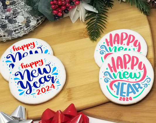 Happy New Year Round Sugar Cookies