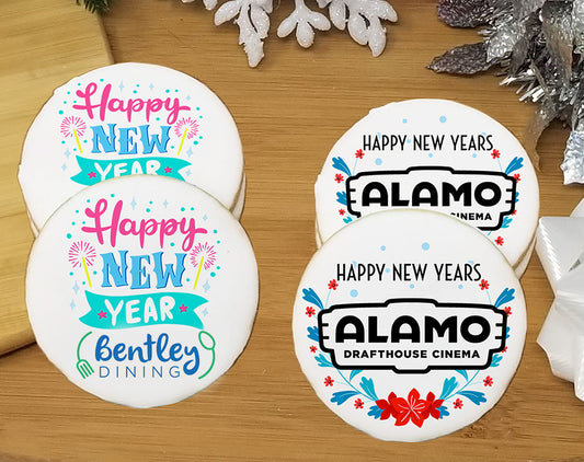 Happy New Year Round Logo Cookies